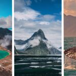 North Island volcanic landscape compared with South Island alpine scenery in New Zealand